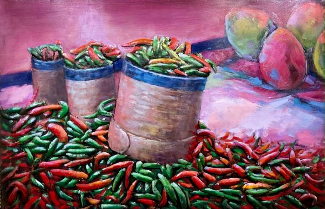 Tableau en relief Bazar piments — Culture inspiré de La Réunion | L'ART Réunion