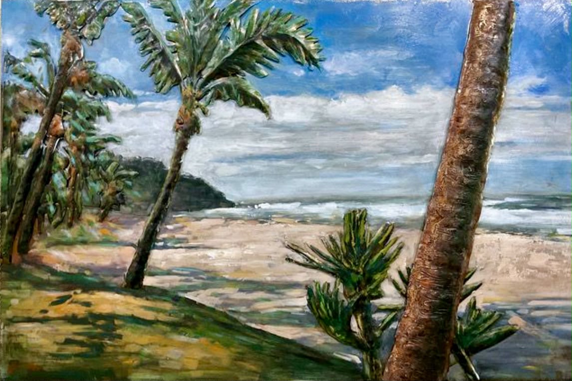 Tableau en relief Grande Anse — palmiers en relief — Océan inspiré de La Réunion | L'ART Réunion