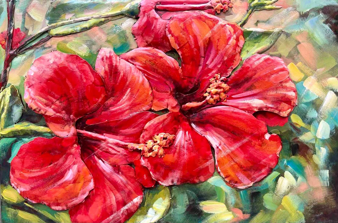 Tableau en relief Hibiscus rouge — Nature inspiré de La Réunion | L'ART Réunion