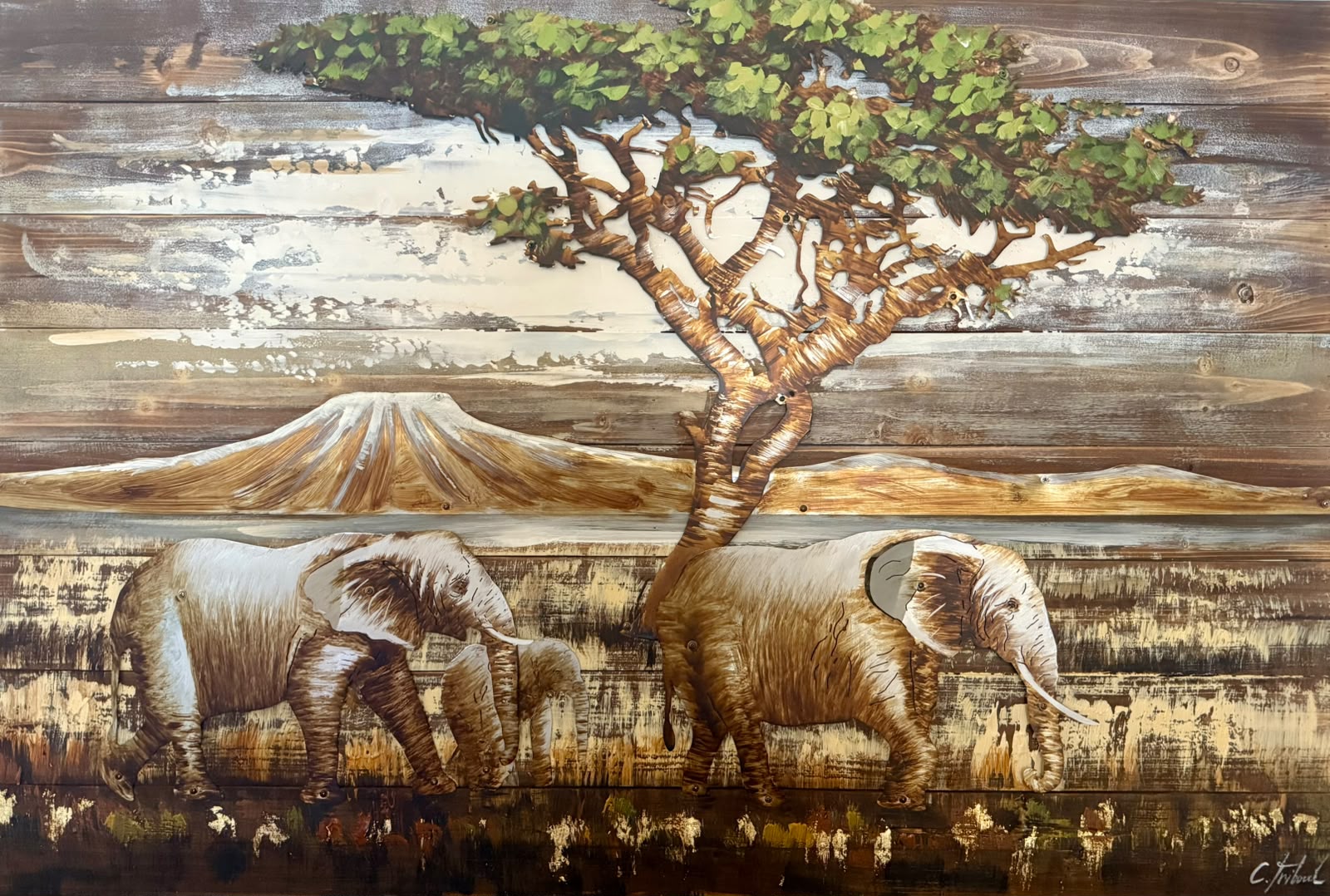 Tableau en relief La savane bois et métal — Nature inspiré de La Réunion | L'ART Réunion