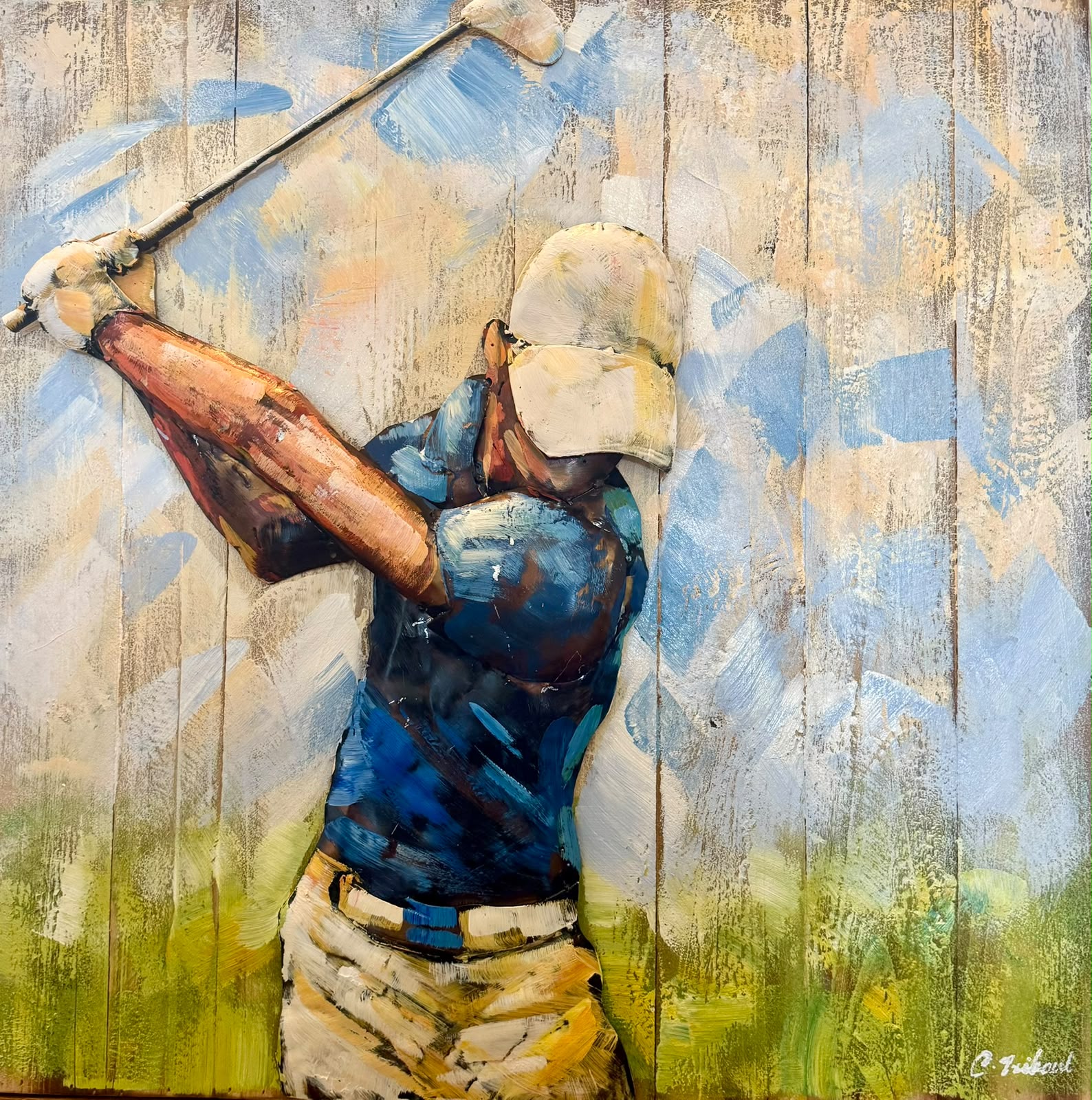 Tableau en relief Le golfeur bois et métal — Culture inspiré de La Réunion | L'ART Réunion