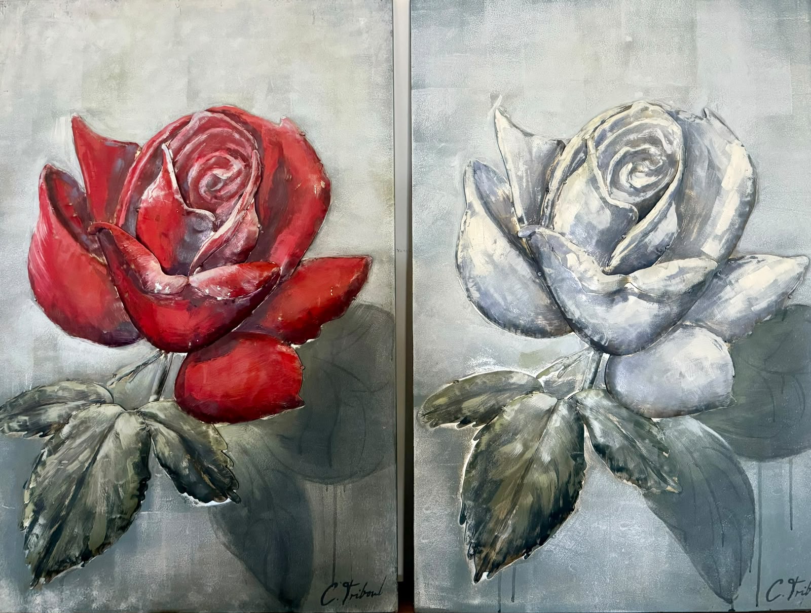 Tableau en relief Roses rouge et blanche — diptyque — Nature inspiré de La Réunion | L'ART Réunion