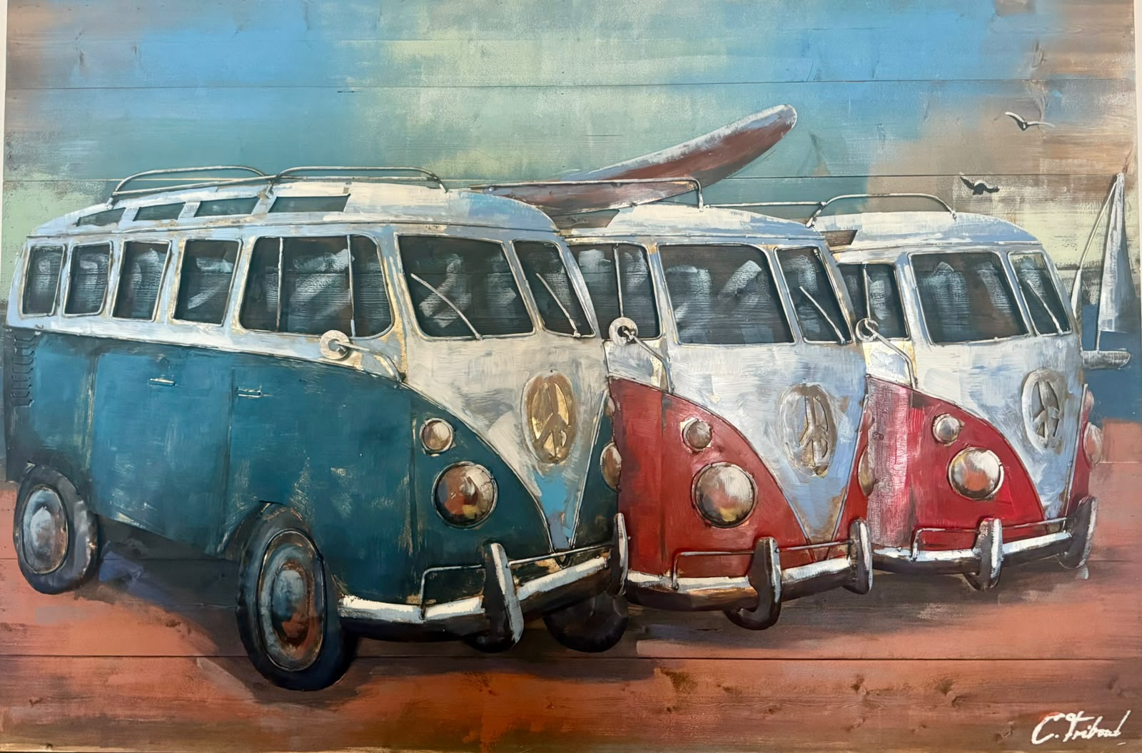 Tableau en relief Vans bois et métal — symbole paix — Culture inspiré de La Réunion | L'ART Réunion