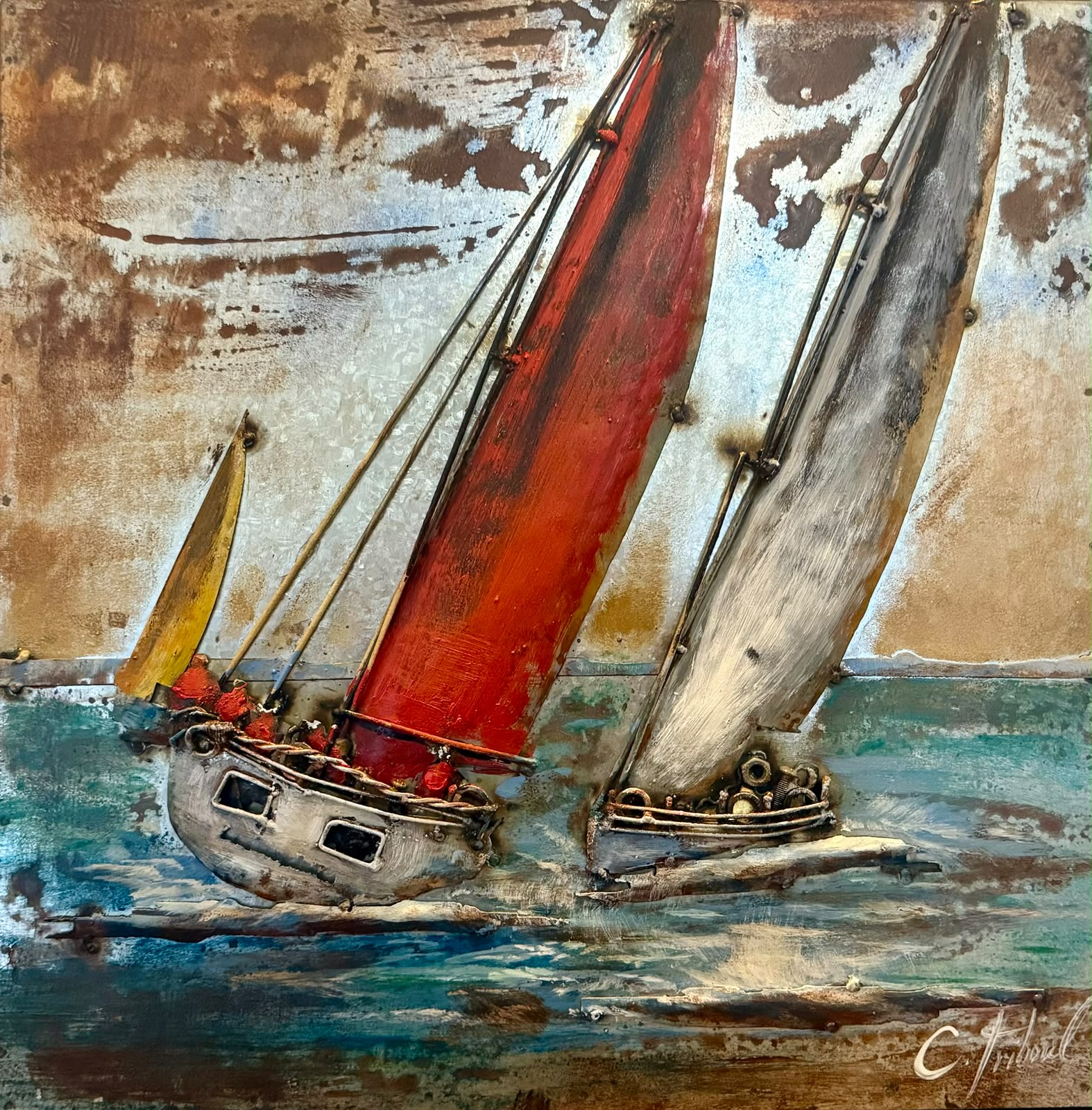 Tableau en relief Voiliers — régate — Océan inspiré de La Réunion | L'ART Réunion